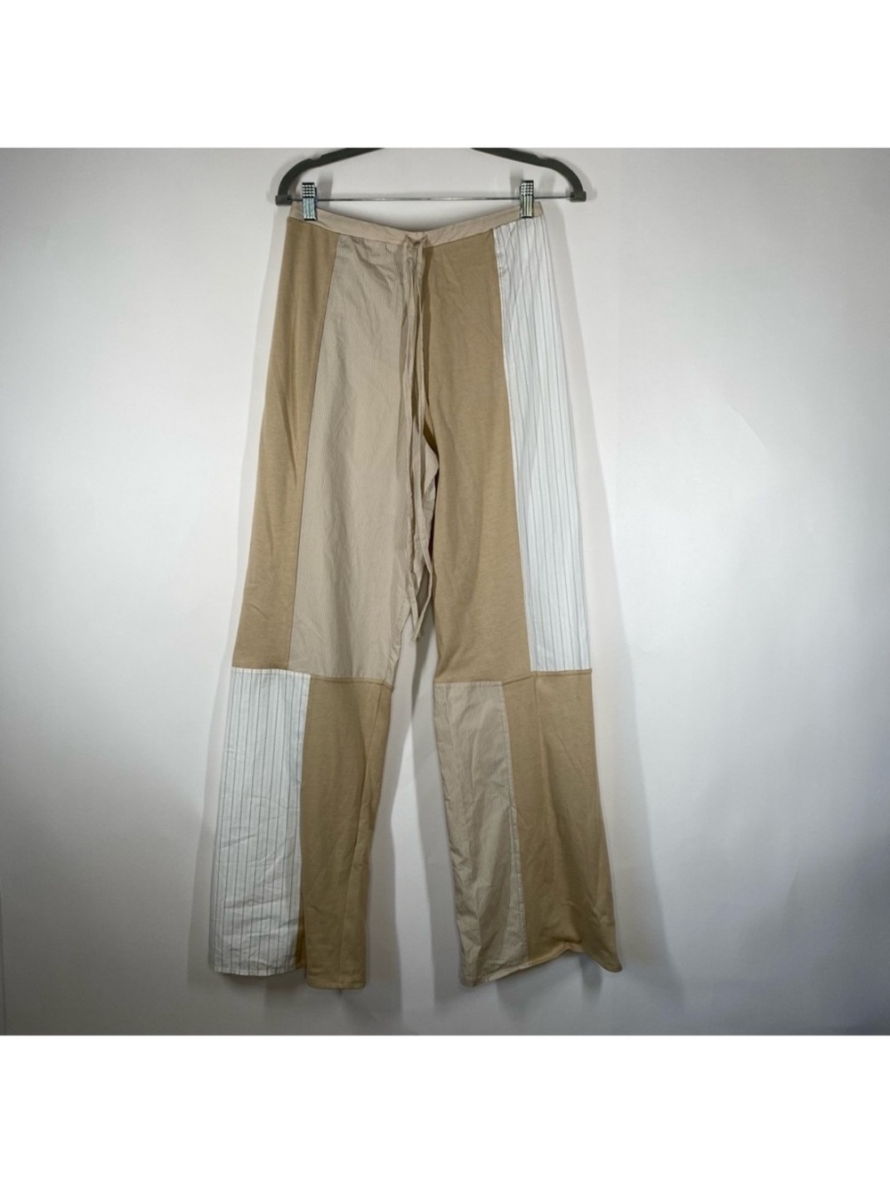 Zara Beige and White Patchwork Wide-Leg Pants